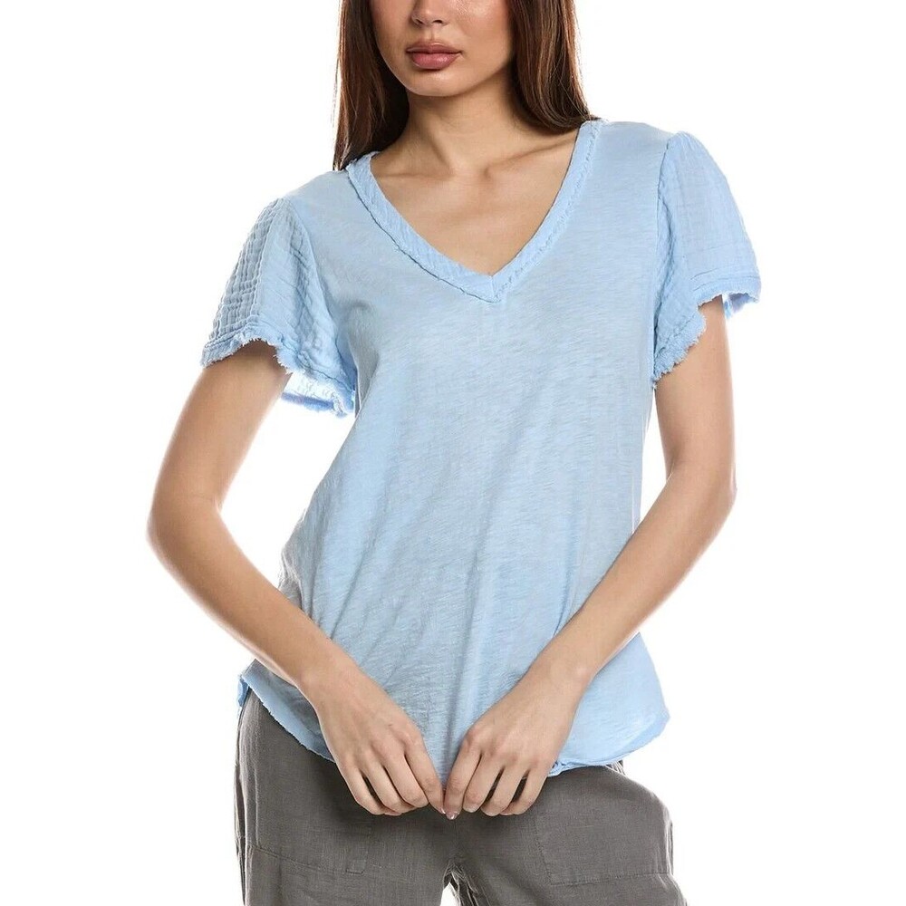 Michael Stars Women's Blue Tate Supima Cotton Soft  V Neck T Shirt Sz M